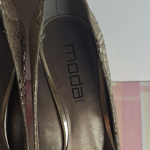 Moda Spana Snakeskin Heels - Metallic Champaigne Gold - Sz.  9m - Picture 10 of 12